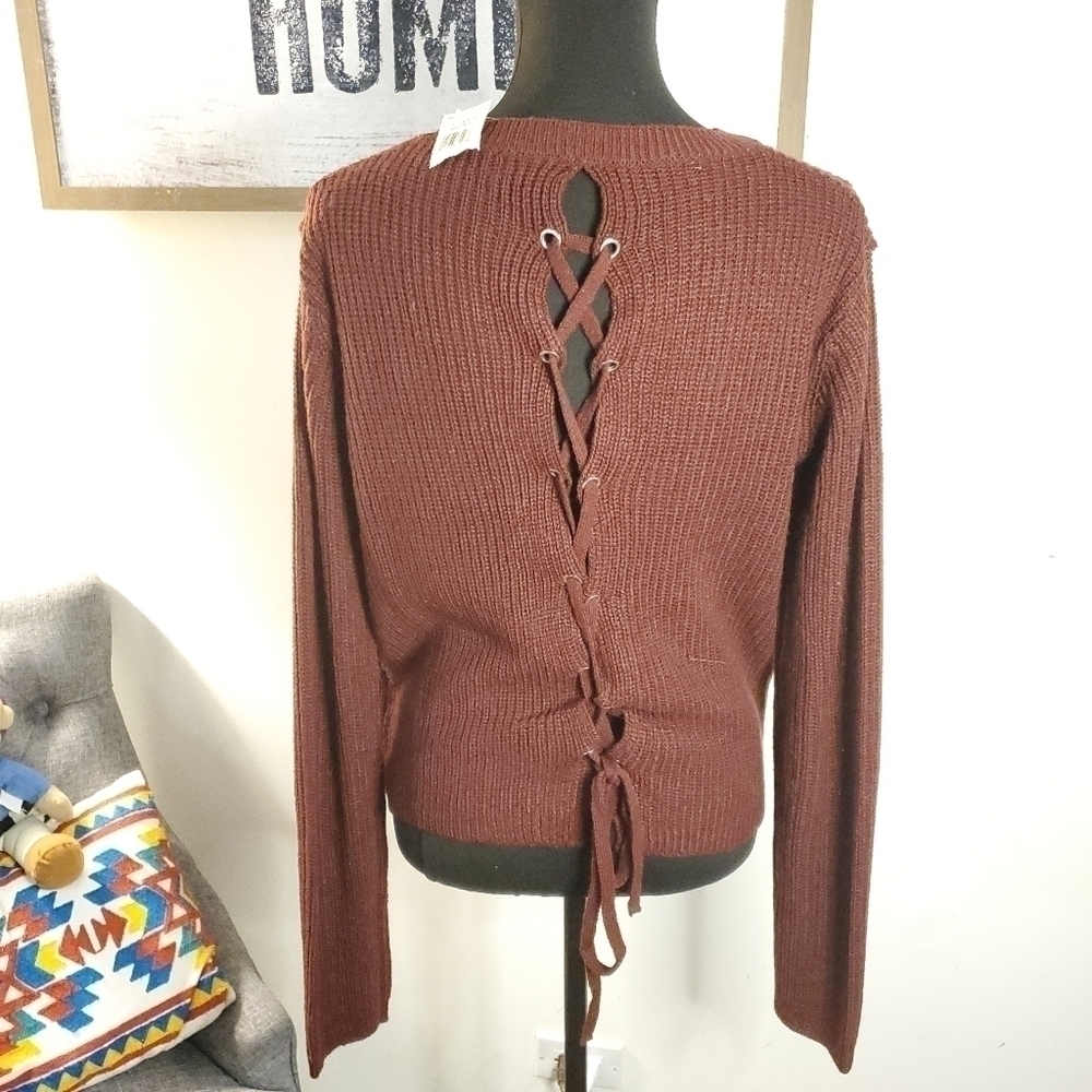 Ambiance appears LACE-UP BACK SWEATER Size LARGE NEW - Picture 2 of 12